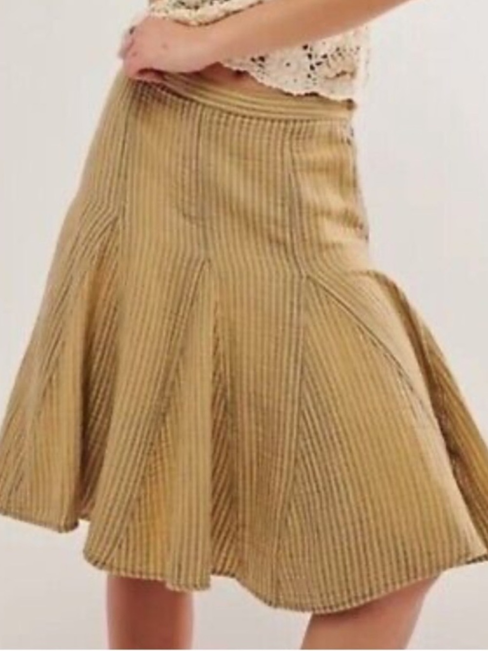 Free People Candace Flared Midi Skirt – XS NWT – Neutral Boho Linen Blend
